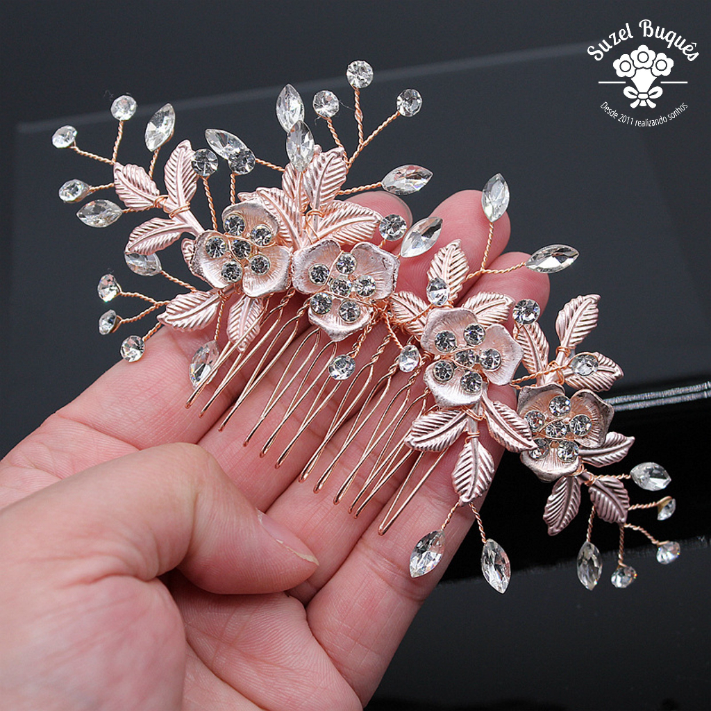 Arranjo de Cabelo Rosé Noivas Grinalda Casamentos Penteados