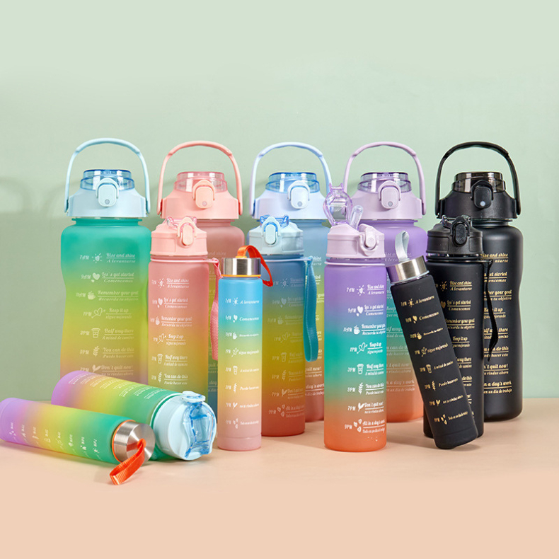 Kit de 3 Garrafas Squeeze Motivacionais com Capacidades de 300ml 900ml e 2000ml Incluindo Adesivos Inspirado