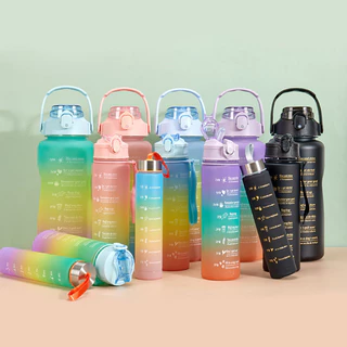 Kit de 3 Garrafas Squeeze Motivacionais com Capacidades de 300ml 900ml e 2000ml Incluindo Adesivos Inspirado