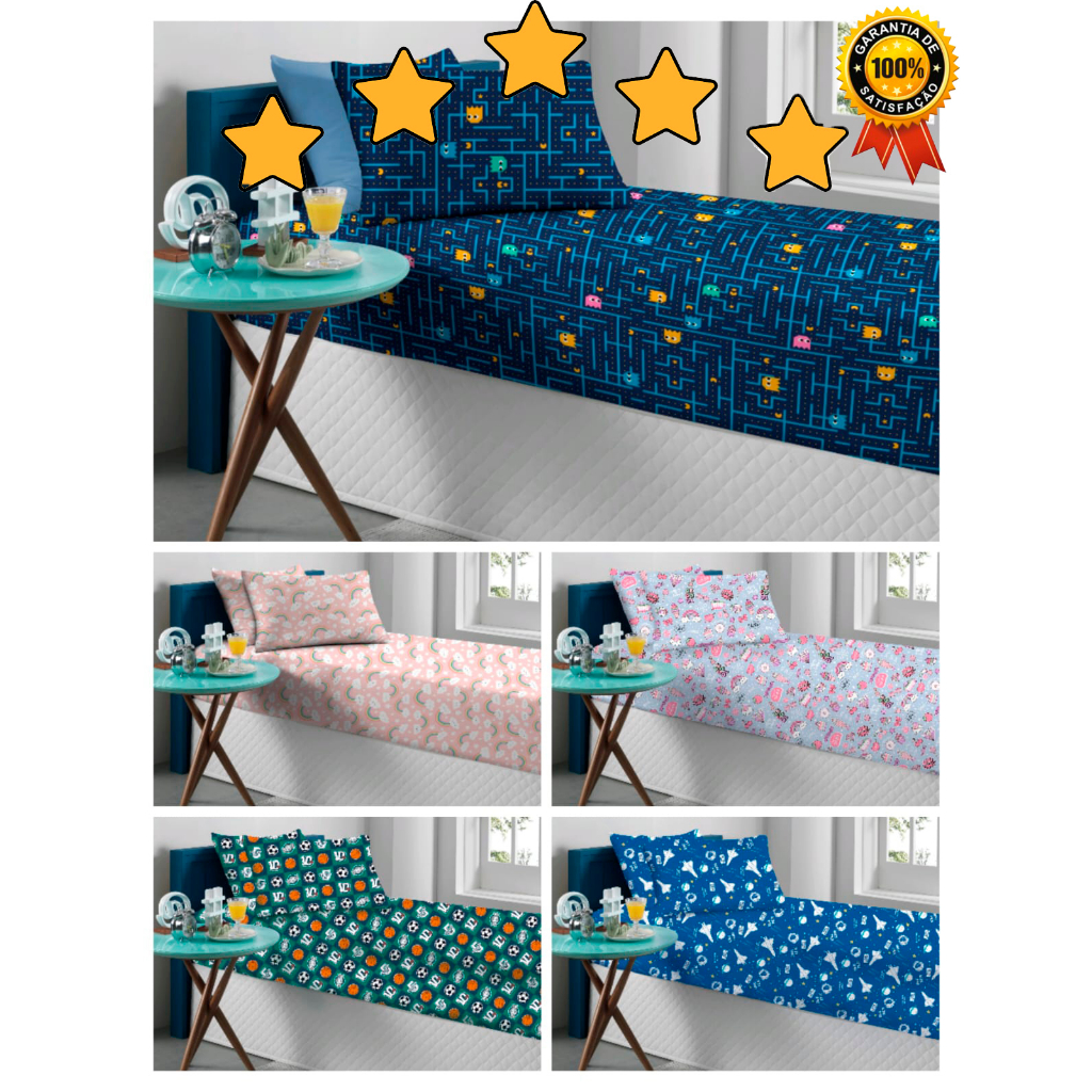 jogo de cama solteiro infantil de malha - algodão antialérgico com elástico 2 peças