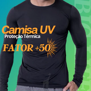 Camisa térmica de proteção solar UV +50 manga longa blusa UV fator Micro fibra