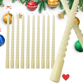 Kit 10 Vela Natalina Decorativa 25cm Branca c/ Brilho Parafina Espiral p/ Castiçal Decoração de Mesa Natal Casamento Batizado Festas Eventos