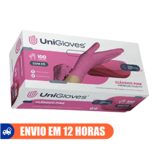 Luva Latex Descartavel Rosa Pink Com Po 100un Unigloves