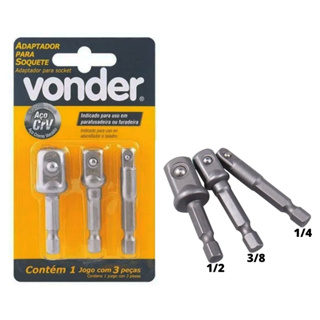 Kit Adaptador Soquetes P/ Parafusadeira Furadeira 3 Pçs Crv - Vonder