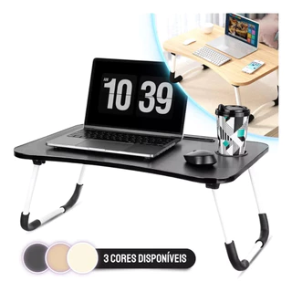 Mesa Home Office Portátil Dobrável P/ Notebook Cama Refeição-Preto