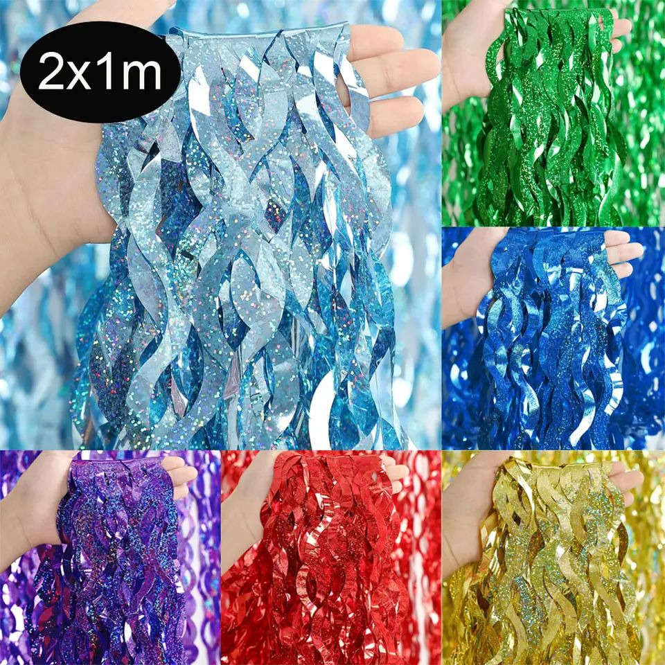 Cortina Metalizada Ondulada Glitter Holográfico Para Festa 2m x 1m Decoração