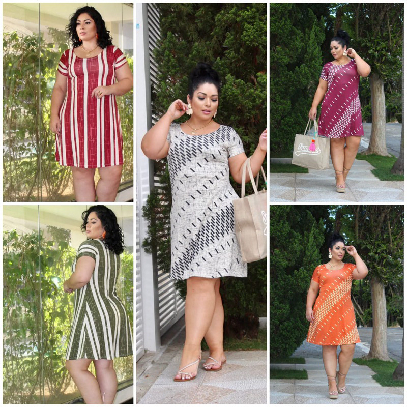 vestido listrado plus moda Evangélica tamanho único GG veste do 42 ao 46tecido Romântic