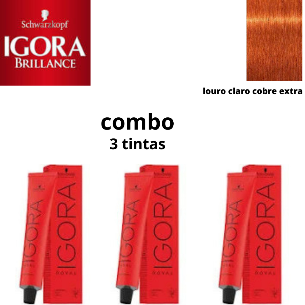 Kit Schwarzkopf Igora Royal HD 7.77, Mix 0.77 e Água Oxigenada 20vol