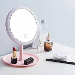 Espelho de mesa redondo para maquiagem com luz de LED TG