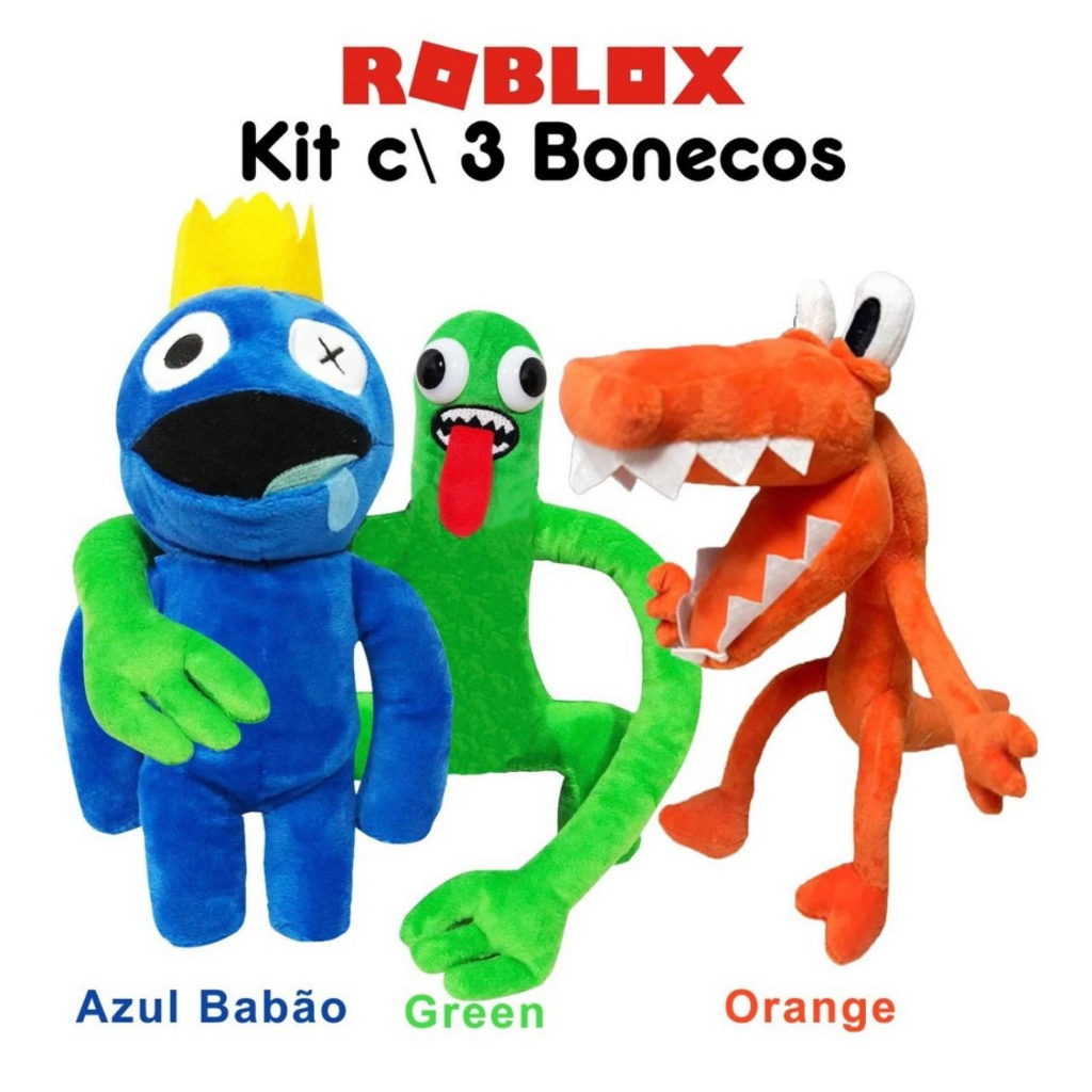 Bonecos Pelúcia Roxo Verde Rosa Rainbow Friends Kit 3 Peças