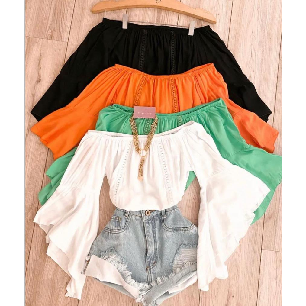 Blusa Ciganinha Manga 3|4 Renda Lisa