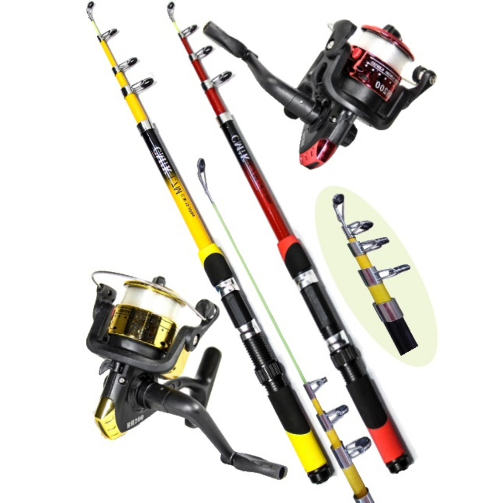 Kit pesca 2 Varas Telescopica para Molinete 1,70 metros + 2 Molinete + Linha
