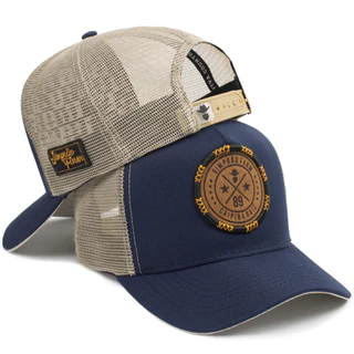 Boné Trucker Country Simprão Farm Azul Aba Curva Agro Ajustável