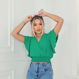 Cropped Blusinha Transpassado Moda Feminina Duna Básica