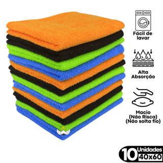 Kit C/ 10 Panos Microfibra 40x60 Uso Doméstico e Automotivo