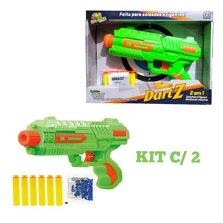 KIT C/ 2 Arminha Lança Dardos e Bolinhas Água Gel Pistola de Brinquedo Arma  Tipo Nerf Barato Criança