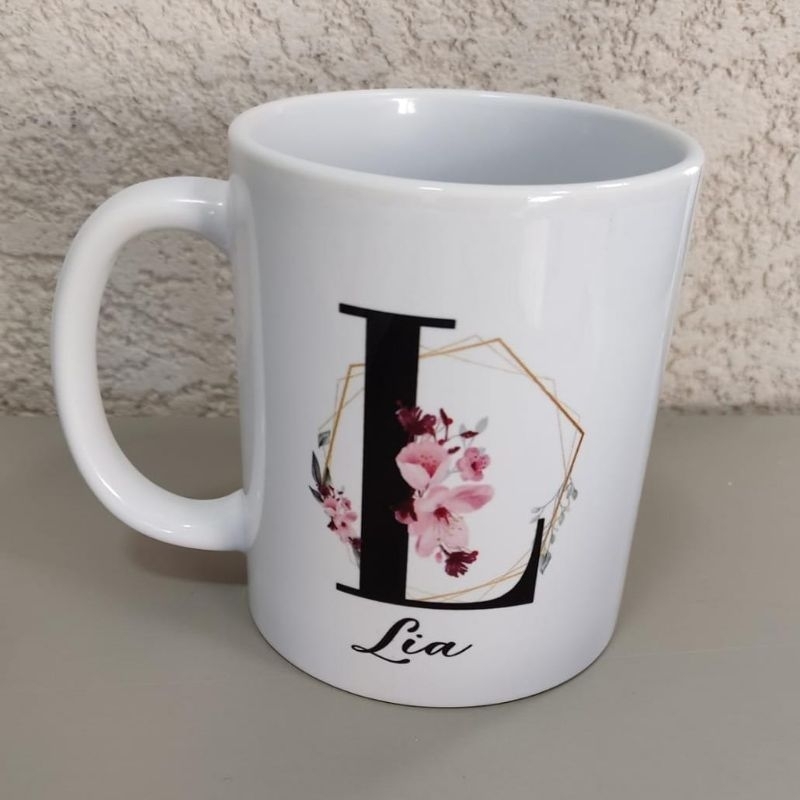 Caneca Personalizada com seu nome e letra inicial presente ...