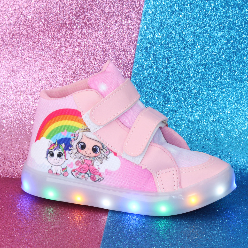 Tênis Infantil Feminino Botinha De Led Pisca Sapato Com Led