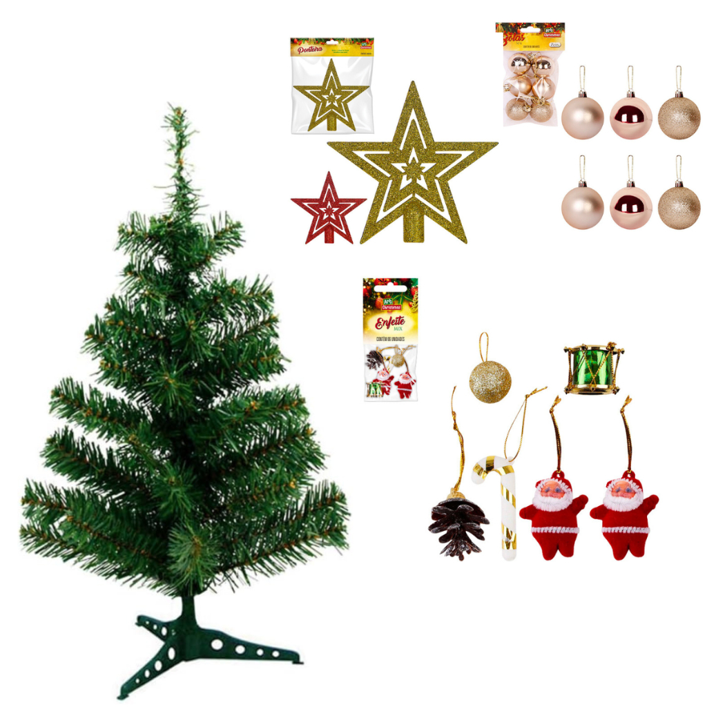 Arvore de Natal pequena 60cm com enfeites decorada 40 galhos pinheiro ...
