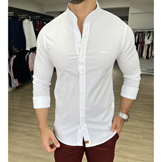 Camisa Gola Padre Premium Com Elastano Manga Longa Slim Masculino