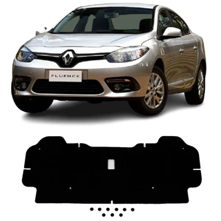 Forro Manta Capô Renault Fluence 2011 a 2019 - Autoadesivo + Presilhas - Corte Laser Trainmec - Antichamas Anti-Ruído - Resina Betuminosa