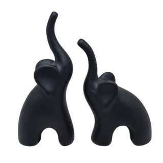 Enfeite Rack Sala Dupla de Elefante Decorativo Cerâmica