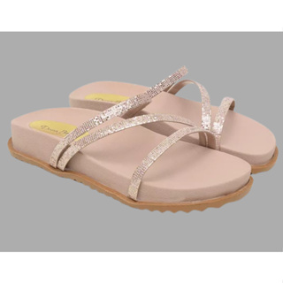 Sandália Feminina Papete Birken Brilho Glitter Percata Rasteirinha Confortável Tendência