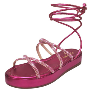 Sandália Feminina de Amarração Papete Birken Flatform Tiras de Amarrar na Perna Confortável Strass Blogueira Ref. 30/19