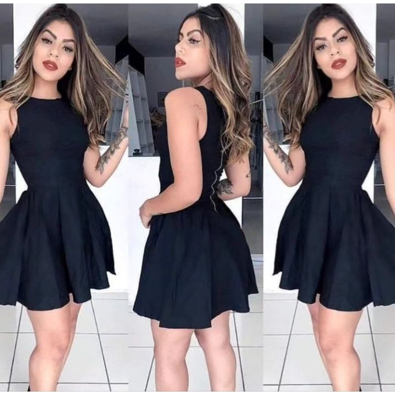 Vestido curto rodado deals preto