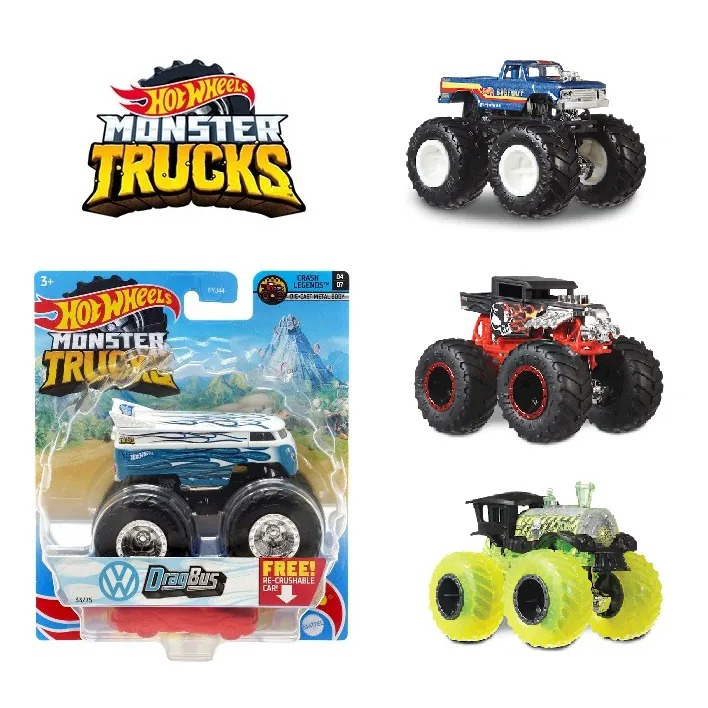 Hot Wheels Monster Truck para Crianças, Diecast Car, Big Foot Drag Bus,  Bone Shaker, Brinquedos para