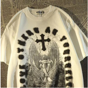 Camiseta Anjo Cruz Azas Quebradas Moda Streetwear