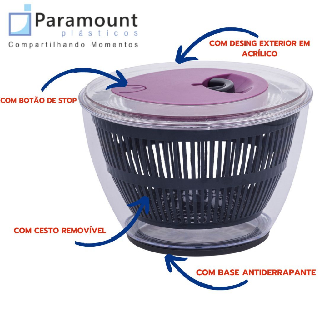 Seca Salada Paramount Acrílico Com Centrífuga Com Antiderrapante 1 Peça