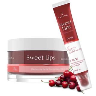 Kit Esfoliante Labial e Gloss Tulípia Cereja - Sweet Lips - Babygloss- Hidragloss - Volume de Lábios