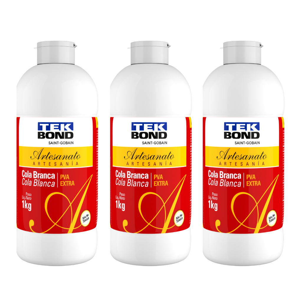 Kit 3 Cola Branca Pva Extra Artesanato 1Kg - Tekbond