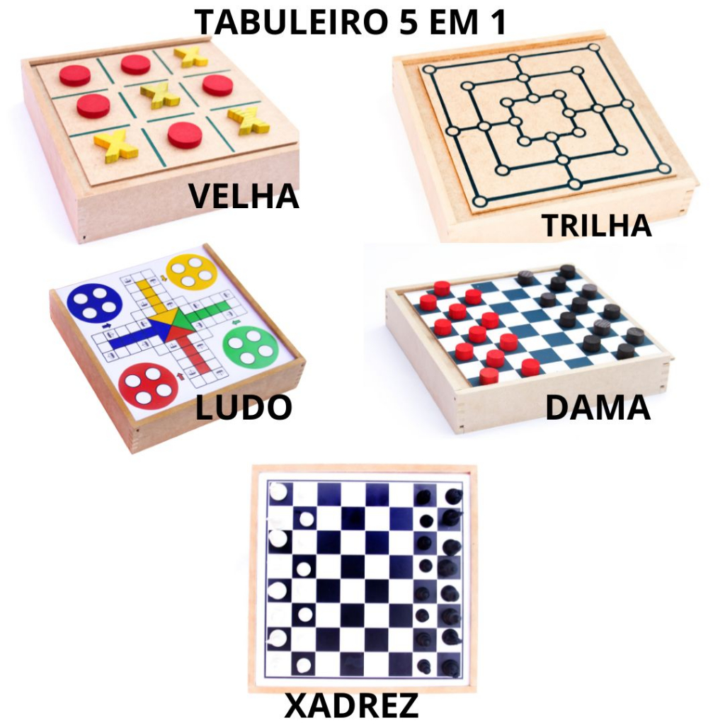 Jogos De Tabuleiro 6x1 Xadrez Damas Ludo Trilha Velha Resta1