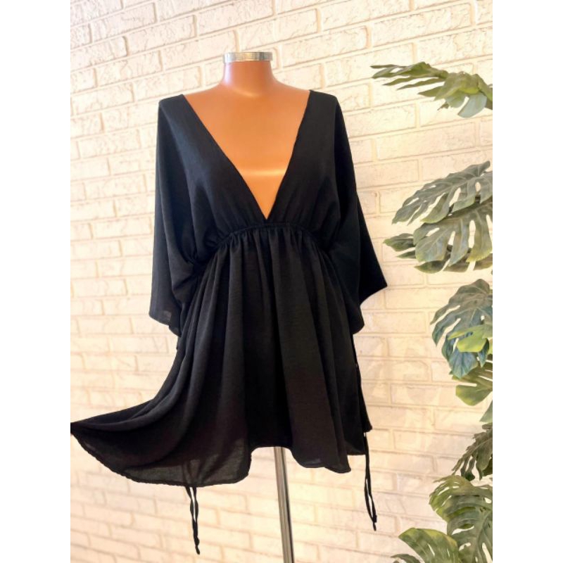 Vestido feminino mauí, vestidinho manga mocego com gola em V