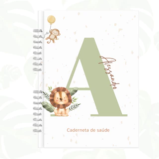 Caderneta de Saúde Vacina Menino Capa Dura Personalizada Nome Tema leão selva Versão Atualizada 7ºed