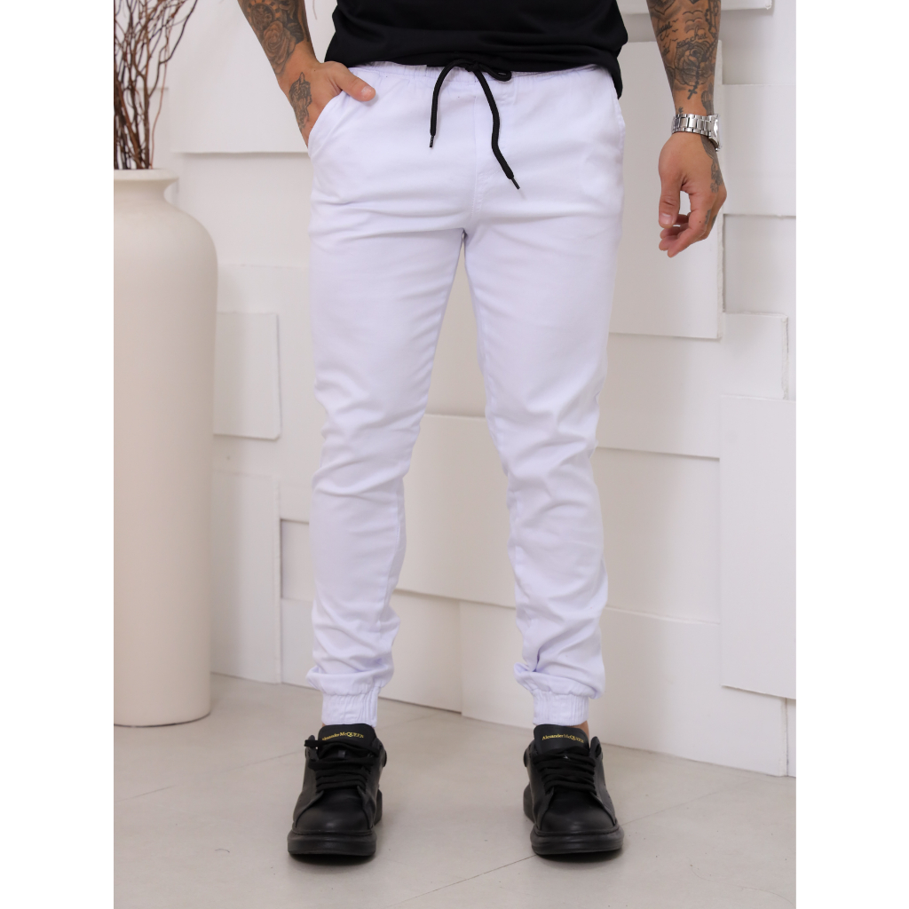 Calça Branca Jogger Com Elastano Para Enfermagem esteticista | Shopee ...