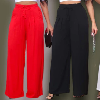 Calça Pantalona Feminina Cintura Alta Com Forro e Bolsos Viscolinho