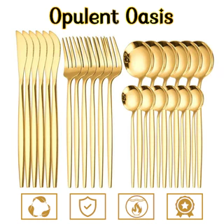 Opulent Oasis>>Kit Jogo Talheres Inox 24pçs Slim faqueiro Em Aço para cozinha utensílios domésticos