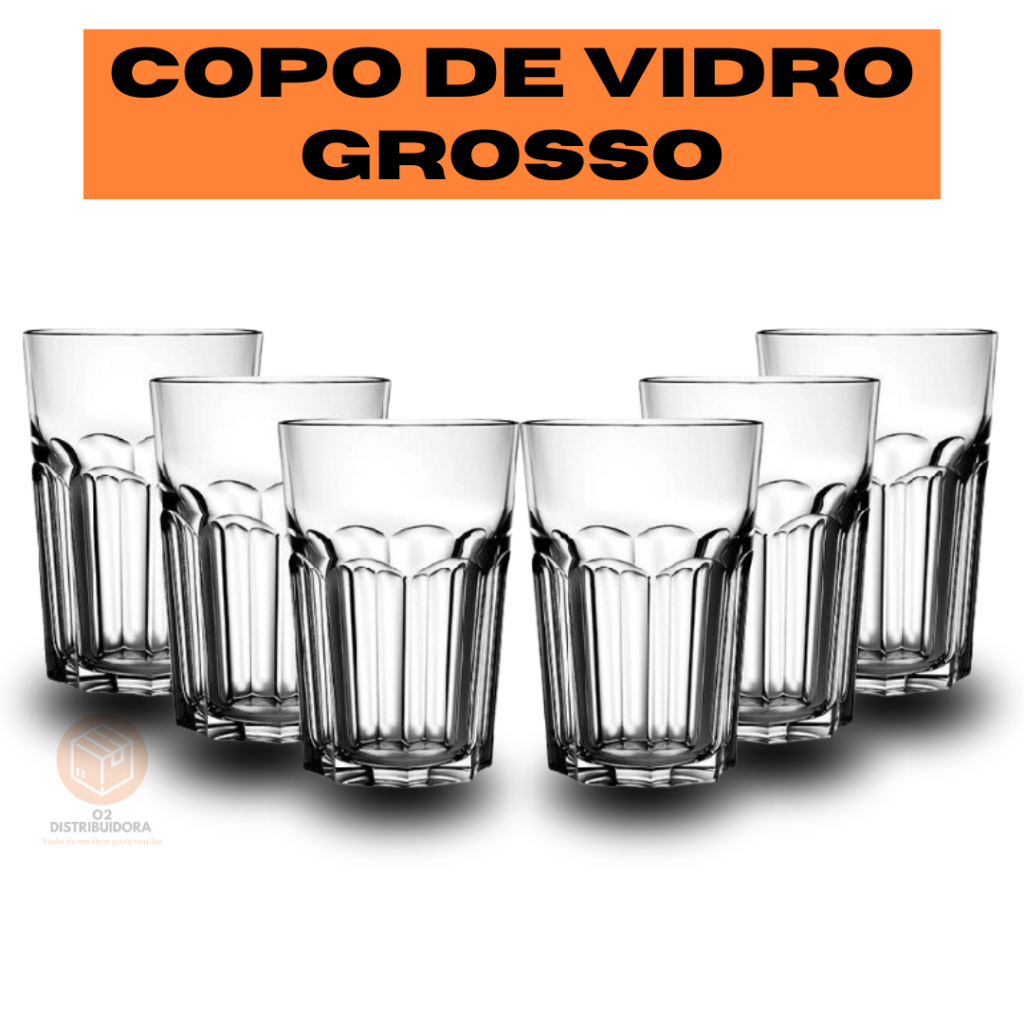 Jogo Kit 12 Copos Altos 250ml Em Vidro Grosso Long Drink