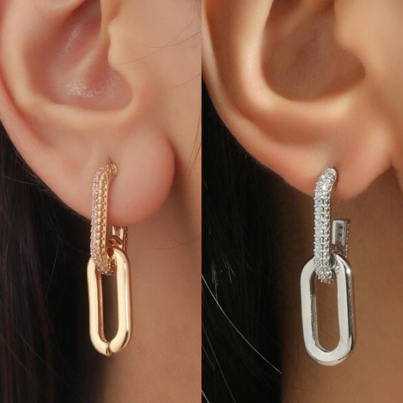 Brinco Elos Retangulares Elegante Minialista Dourado e Prata da Moda Semijoia - shb22