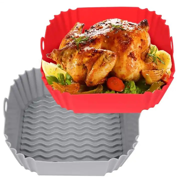 Forma De Silicone Quadrada Forro Panela Para AirFryer Assadeira Cesto Fritadeira Elétrica Grande Air Fry Para 4L 5L