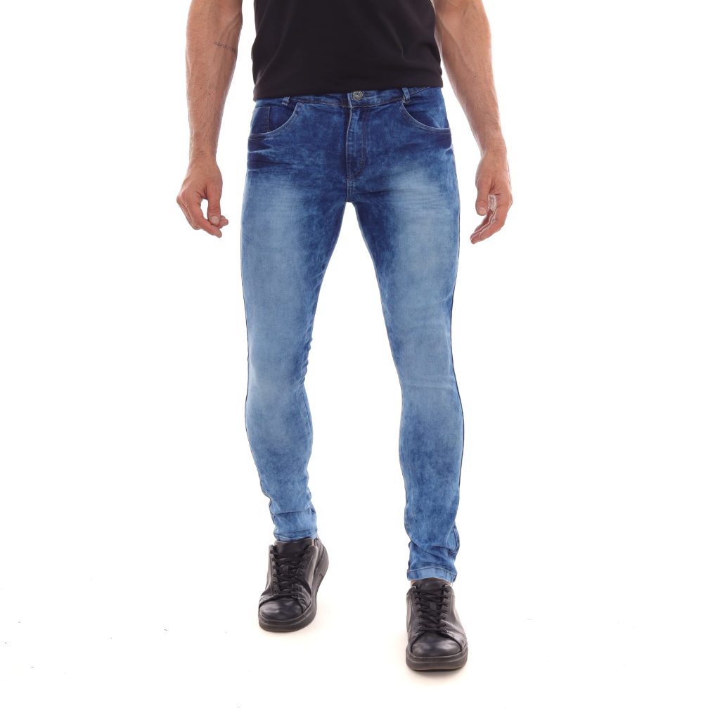 Calça Jeans Masculina Gangster Skinny Destroyed Azul