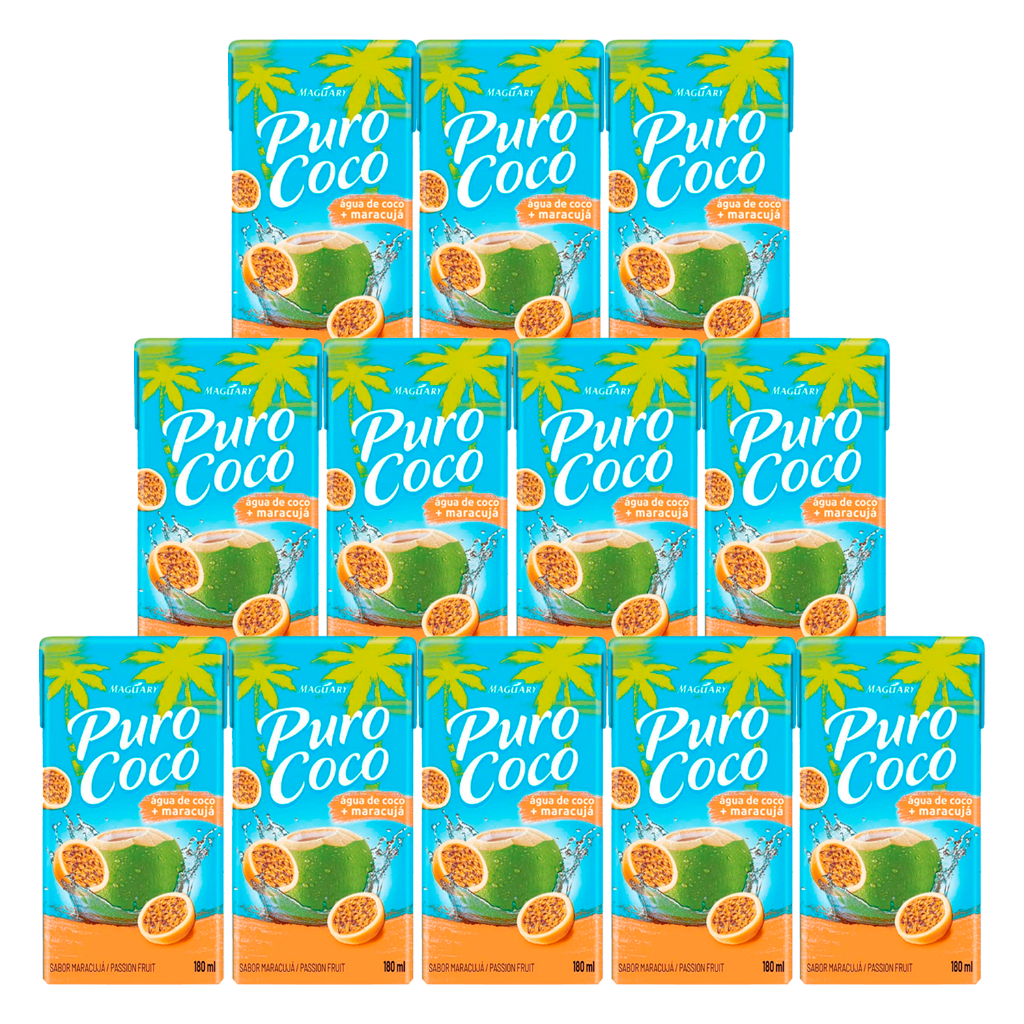 Água de Coco Puro Coco Maracujá 180ml 12 Unidades