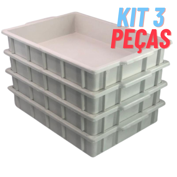 Kit 3 Caixa Bandeja Plastica Panificadora Fermentação Pizza 