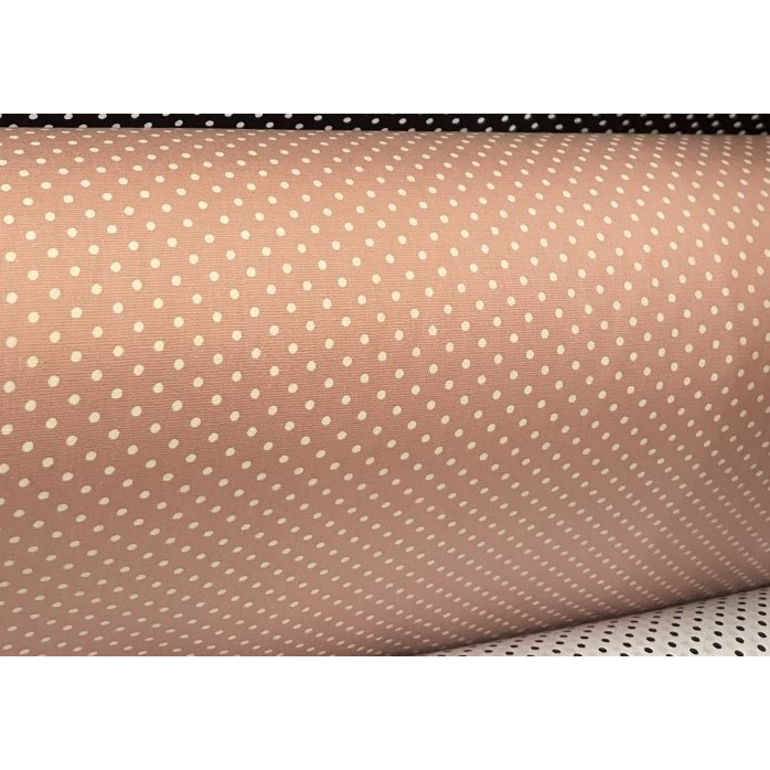 Tecido Tricoline Rosa Antigo com Poá Bege 100% Algodão