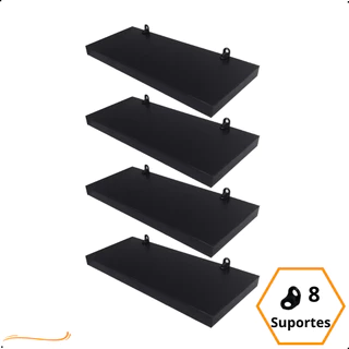 4 PrateleiraS 25x10 Com Suporte Mdf Preto Organização Para Cozinha Banheiro Quarto Dormitorio Sala Lavabo Area Gourmet Escritorio Casa Lavanderia Parede Decorativa Tabua 25cm Madeira Flutuante 25 Cm x 10 Cm Preta