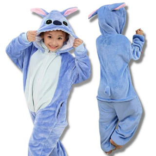Pijama Macacão Stitch Azul Infantil Quentinho Peluciado com zíper
