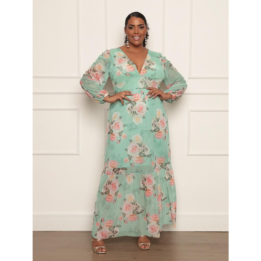 Vestido Longo Plus Size com Elastex veste ate 52 sem forro e sem bojo moda  feminina cristã evangelica